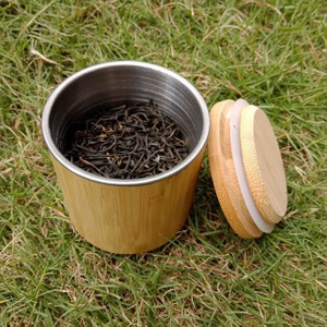 Tarro de bambú con depósito de acero inoxidable para almacenamiento de té y café